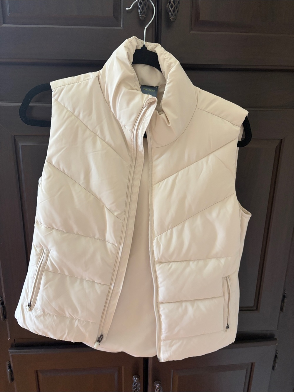tek gear Cream Quilted Puffer Vest with Stand Collar
